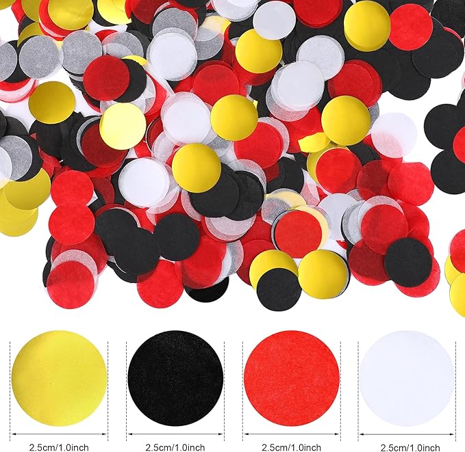 TecUnite Round Tissue Paper Table Confetti Dots for Wedding Birthday Party Decoration, 1.76 oz(Black White Red Gold Confetti,2.5 cm)