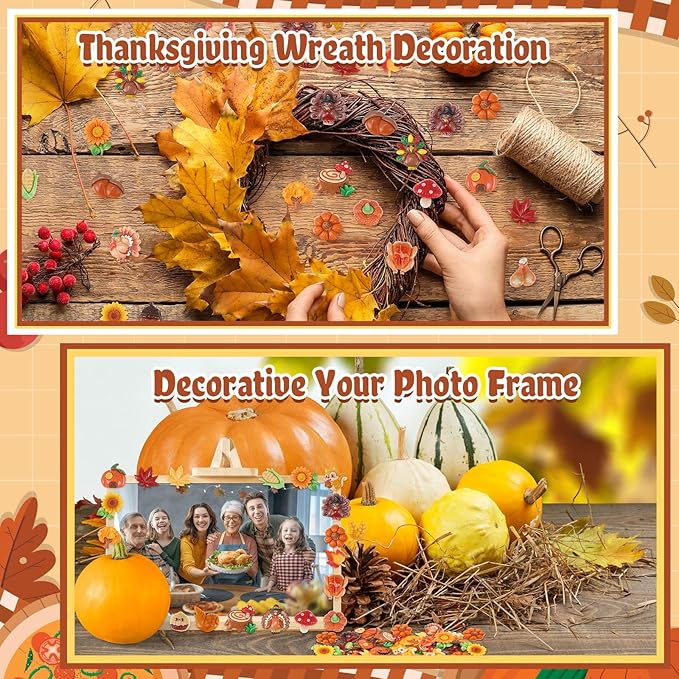 Giegxin 40 Pcs Thanksgiving Resin Charm Fall Autumn Pumpkin Turkey Squirrel Maple Leaf Acorn Wheat Flatback Cabochon Accessories Cute Embellishment Bulk for Jewelry Cellphone Case Scrapbooking DIY