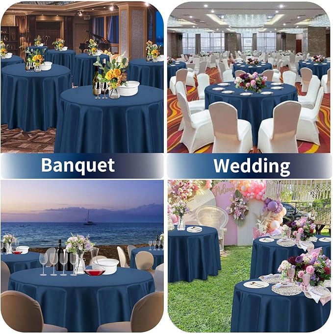 PureFit 6 Pack Round Navy Blue Table Cloths 90 Inch for Round Tables, Stain and Wrinkle Resistant Table Linens for Home Use, Wedding, Party, Banquet and Camping