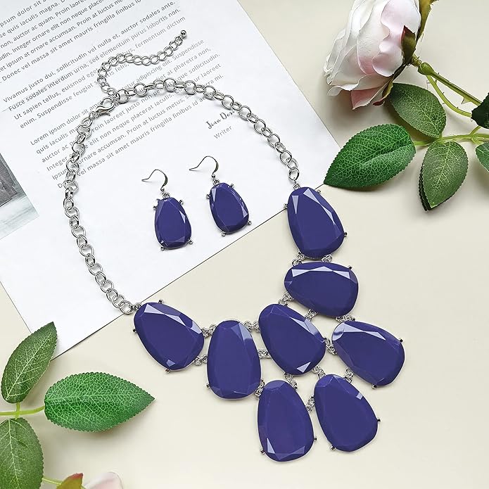 Firstmeet Chunky Bubble Statement Collar Necklace with Earrings for Women