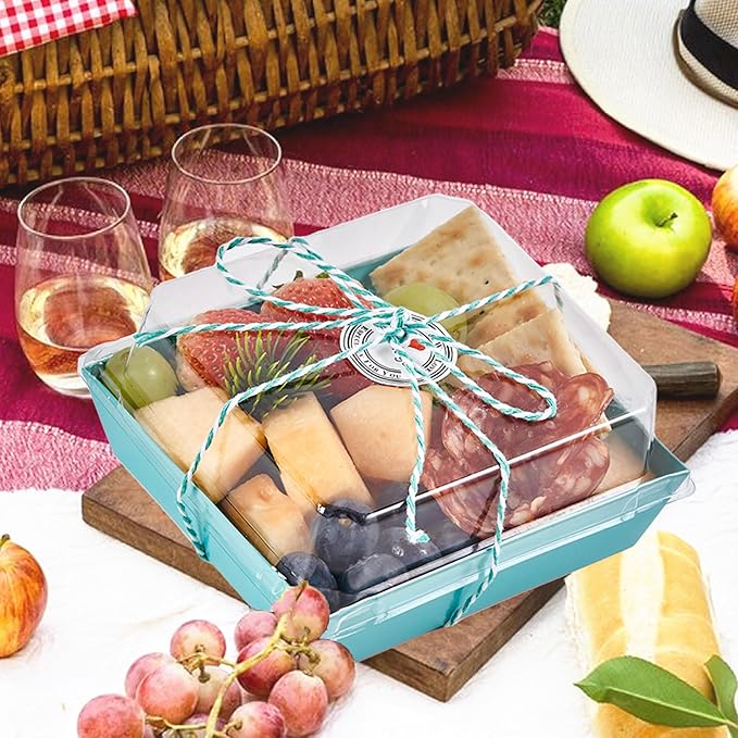 50 Pack Small Charcuterie Boxes with Clear Lids - To Go Paper Mini Charcuterie Box, Disposable Food Containers, 5Inch Dessert Boxes - Sandwich, Cookie, Sushi, Cake Slice, Strawberries (Blue)