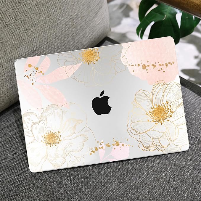 MEEgoodo Case for MacBook Air M4/M3/M2 13.6 inch 2025 2024 2022, Fit Model A3240 A3113 A2681, Compatible with MacBook Air 13 inch, Laptop Hard Shell Case with Keyboard Cover, Tropical Pink Flowers