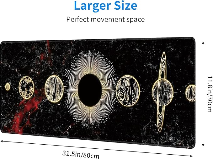 Galaxy Planet Large Mouse Pad,Gaming Keyboard Desk Pad,Extended Mouse Mat Non-Slip Rubber Base with Stitched Edges for Office Game Home XL 31.5"x11.8"