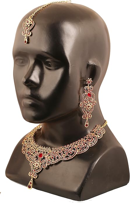 Touchstone Indian jewelry set for women bollywood gold jewellery wedding outfits necklace sets earrings bridal maang tikka fancy costume girls big desi accessories rhinestone in gold or silver tone