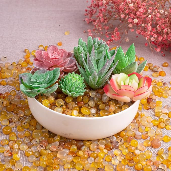Polished Yellow Agate Crystal Chips 200 Pcs - 0.3" 10 oz Tumbled Stone Chips Crushed Sea Glass Stones Healing Reiki Crystal Making Home Decoration