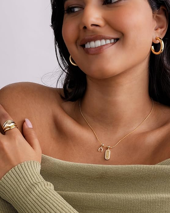 PAVOI 14K Gold Plated Dainty Necklace with Charms Set - Hypoallergenic Adjustable Chain Gold Charm Necklace for Women - Small Motif & Mantra 2 and 3-Pack Removable Pendants - Cute Jewelry Gifts