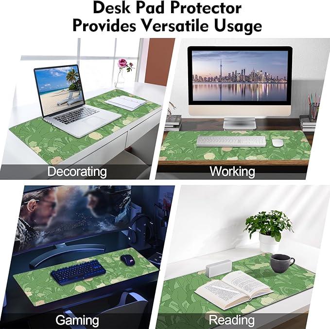 Galdas Gaming Mouse Pad XXL XL Large Long Extended Big Mousepad Non-Slip Rubber Keyboard Mouse Pad with Stitched Edges for Laptop Home Office (31.5x11.8x0.08 Inch) -Green Leaf