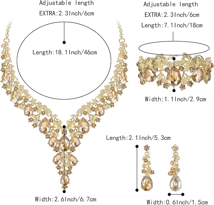 BriLove Women's Wedding Bridal Austrian Crystal Teardrop Flower Cluster Statement Necklace Dangle Earrings Jewelry Set for Party Prom