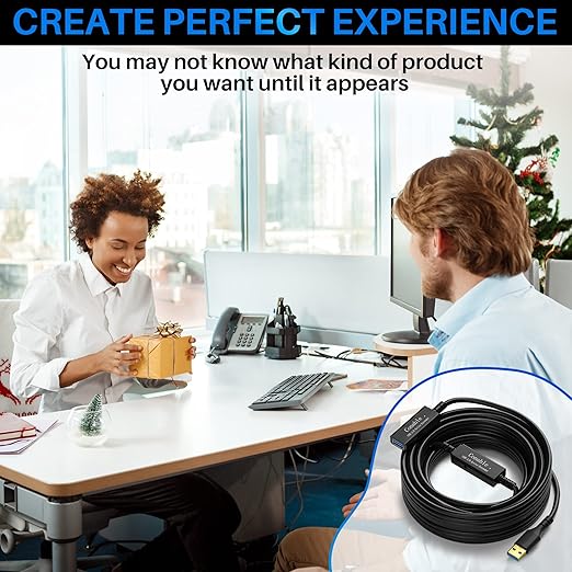 USB 3.0 Active Extension Cable 35 Feet, Long USB Type-A Male to Female Extender Cord, Built-in 2 Signal Booster Smart Chips, 5Gbps Transfer, for Printer, Xbox, Webcam, VR, Hard Drive, USB Hub and More
