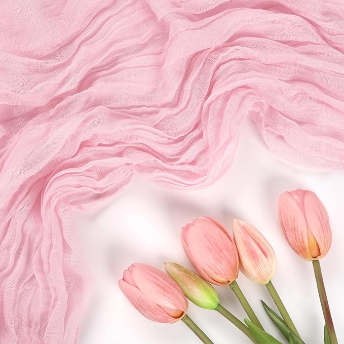 6 Pack Pink Cheesecloth Table Runner 10FT Boho Cheese Cloths Gauze Fabric Table Runners 120 Inch Rustic Sheer for Wedding Birthday Party Baby Shower Centerpiece Home Decorations