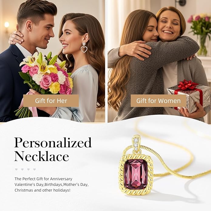 Valentine's Day Gifts for Her-18K Gold Plated Dainty Square Crystal Birthstone Necklace,Gold Jewelry for Women,Anniversary Birthday Gifts for Women Her Wife Girlfriend Mom Womens Necklace Jewelry