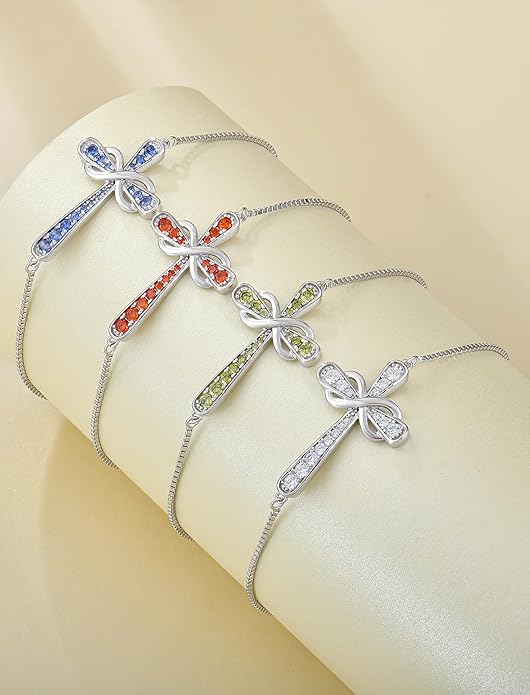 YL Cross Bracelet 925 Sterling Silver Infinity Sideways Link Bracelet Birthstone Jewelry for Women