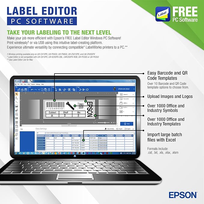 LABELWORKS Epson LW-PX700PCD Industrial Label Maker Kit - Complete Kit with Accessories, Compatible with Large Variety of Tape Types, Portable Handheld Label Printer