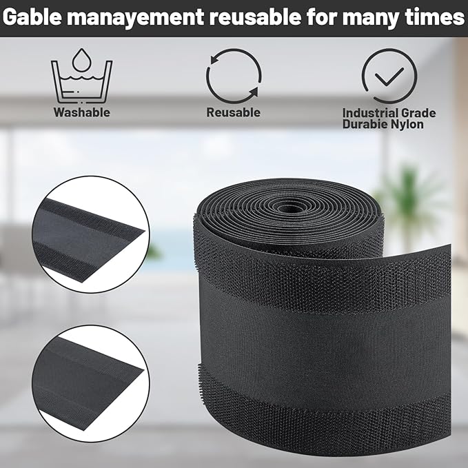 IHKFILAN Carpet Cord Cover Carpet Cable Management Under Desk Cable Grip Strip Black Hook and Loop Tape Cable Polyester Cover Protect Cables to Prevent Tripping Over Wires for Homes & Office (30ft)