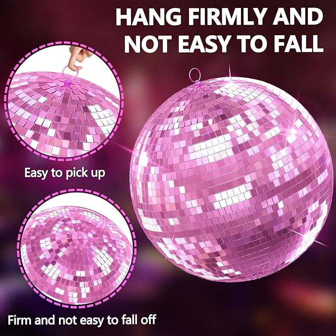 20 inch Pink Disco Ball, Hanging Mirror Ball, Christmas Decorations Disco Light Ball，Stage Lighting Effect, 12/16/20 inch Home,Stage and Bar Glittering Party Decoration (20inch-Pink)