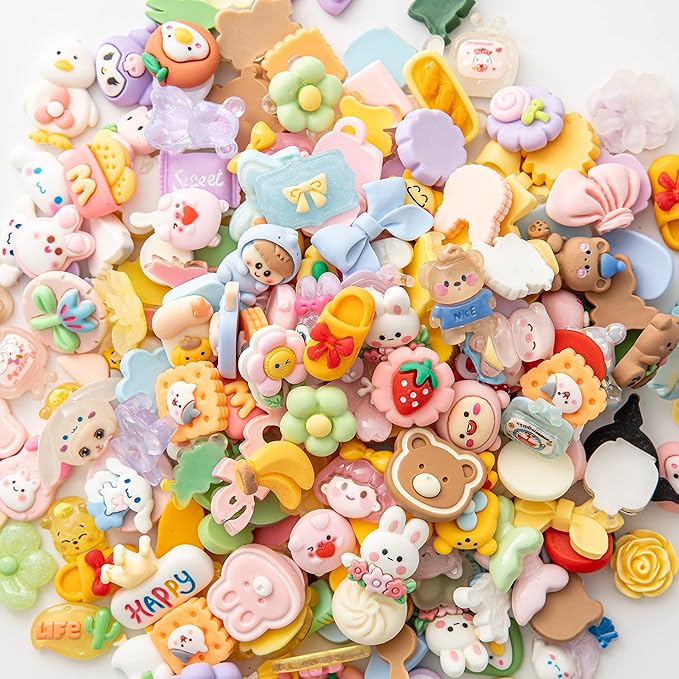 Slime Charms Cartoons Charms Cute Set - Mixed Lot Assorted Kawaii Charms Resin Flatback for DIY Crafts Making,Decorations,Scrapbooking,Embellishments,Hair Clip 25pcs