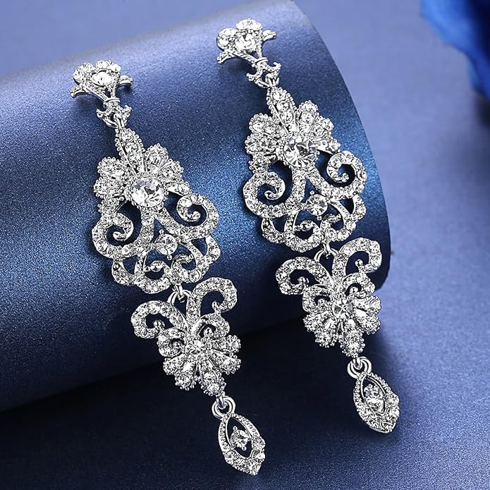 mecresh Gold/Silver Rhinestone Chandelier Wedding Bridal Dangle Earrings