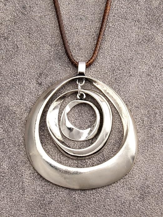 GelConnie Boho Necklaces for Women Vintage Silver Circles Long Pendant Necklace Cowgirl Sweater Necklace Adjustable Leather Choker Necklace for Women