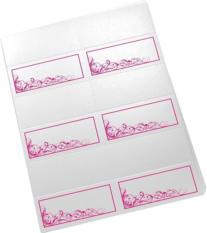 Scribble Vintage Swirl Printable Place Cards, Fuschia (Choose Color), Set of 150 (25 Sheets), Laser & Inkjet Printers - Wedding, Party, Dinner, and Special Events