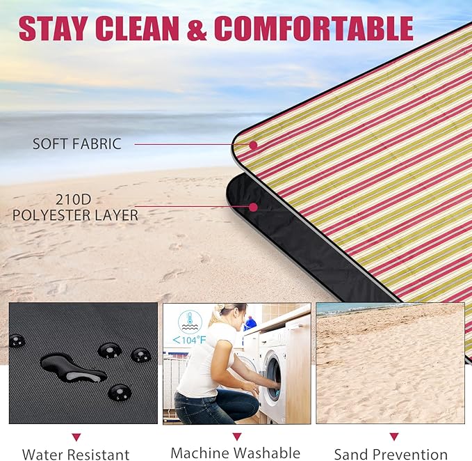 G GOOD GAIN Waterproof Picnic Blanket Portable with Carry Strap for Beach Mat or Family Outdoor Camping Party（Pickle）