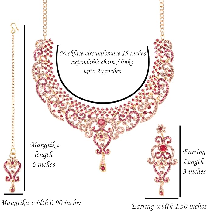 Touchstone Indian jewelry set for women bollywood gold jewellery wedding outfits necklace sets earrings bridal maang tikka fancy costume girls big desi accessories rhinestone in gold or silver tone
