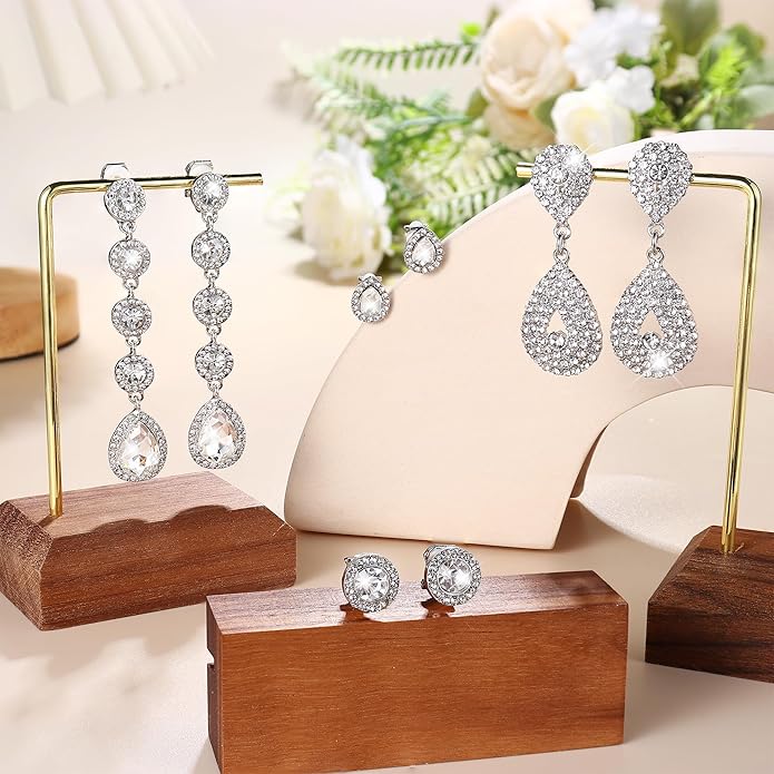 Jstyle 4 Pairs Silver Clip on Earrings for Women Elegant Rhinestone Clip on Earrings Dangle Drop for Brides Bridesmaids Non Pierced Earrings Set