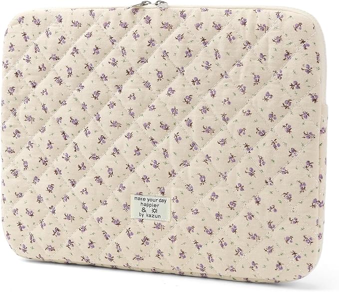 Puffy Laptop Sleeve 13-15.6 Inch Cute Quilted Laptop Protective Case Padded Floral Computer Sleeve for MacBook (A-Purple, 13 Inch)