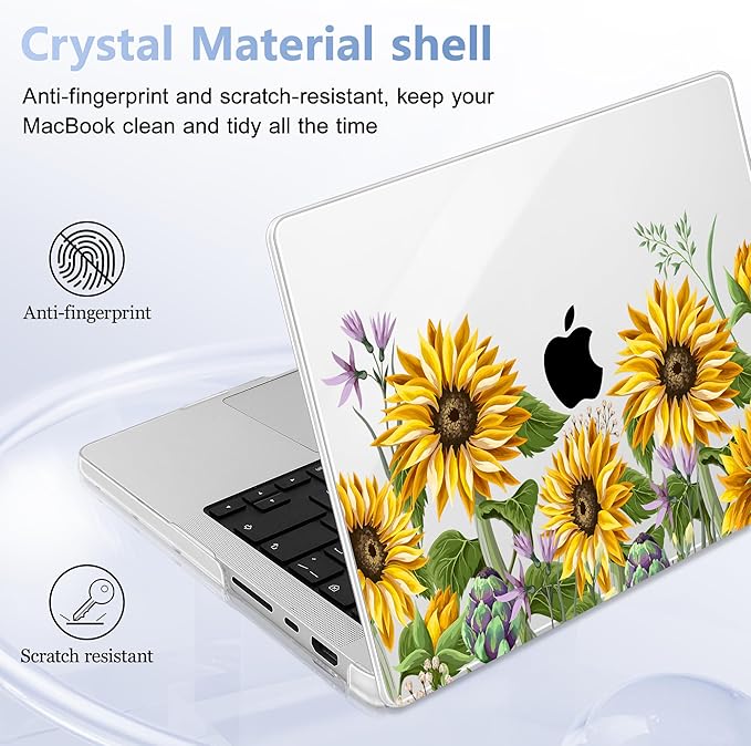 for MacBook Pro 16 inch Case 2021 2022 2023 2024 Release A3186 A3403 M4 A2991 M3 A2780 M2 A2485 M1 Pro/Max, Hard Shell Case with Screen Protector & Keyboard Cover, Sunflowers