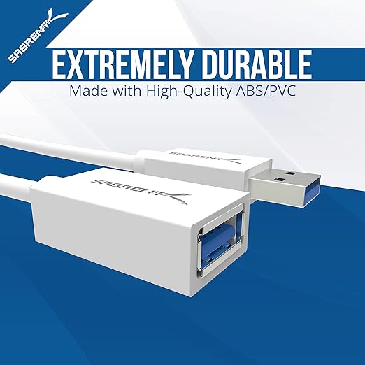 SABRENT 22AWG USB 3.0 Extension Cable A Male to A Female [White] 6 Feet (CB-306W)