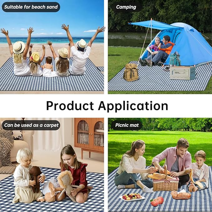 WIN&YING Waterproof Picnic Blanket, 3-Layer 80'' x 80'' Extra Large Picnic Blankets, Outdoor Blanket Foldable and Washable for Beach, Camping, Park, Grass