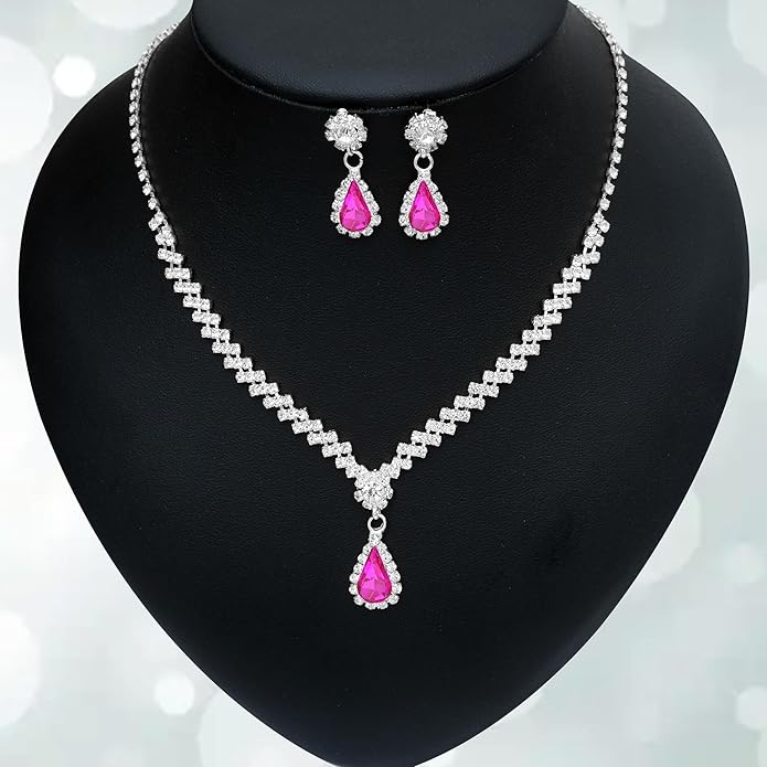 HONGLU Elegant Crystal Necklace Earrings Bracelets Set Silver Bridal Wedding Jewelry Sets Bride Bridesmaids Prom Formal Costume Accessories for Women