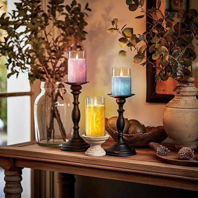 Homemory Color Changing Flameless Candles, Battery Operated LED Pillar Candles, Fake Electric Candles with Remote Control and Timers, Set of 3