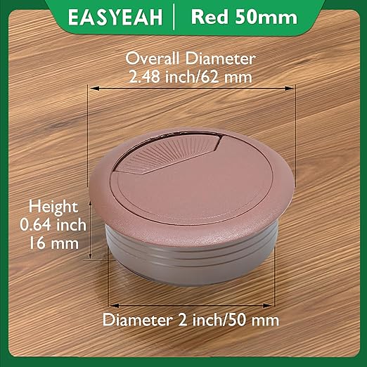 5 Pcs Desk Grommet 2" / 50 mm, Desk Cord Hole Cover, Cable Grommet ABS Plastic, Desk Hole Grommet for Home & Office Pc, Detachable Adjustable Cable Cord Organizer-Reddish Brown