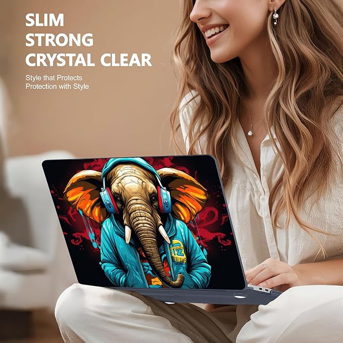 Case for MacBook Pro 13 inch with/Without Touch Bar (2016-2022, M2 A2338 M1 A2289 A2251 A2159 A1989 A1706 A1708), Hard Shell + Keyboard Cover + Dust Plug, Elephant Hoodie