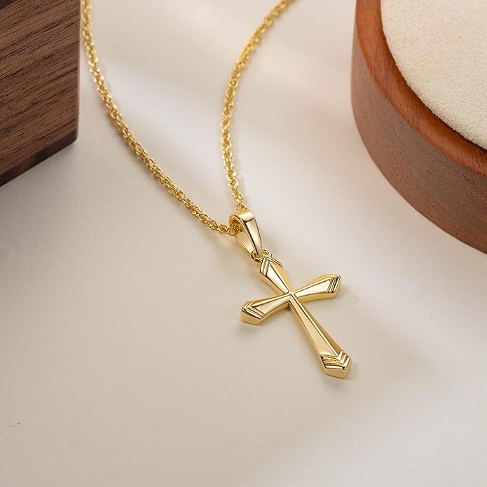 KKR Cross Necklace for Women 14K Gold Cross Necklaces for Women Gold Crosses Chain Pendant Necklace for womens with V-Shaped Patterns Trendy Crosses necklaces for Womens