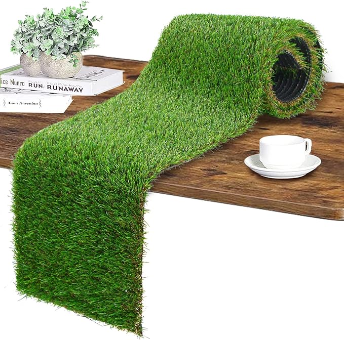 GLOBREEN Artificial Grass Table Runner 36 Inches, Realistic Faux Turf Table Runners for Golf Themed Party Decorations Wedding Birthday Dining Baby Shower