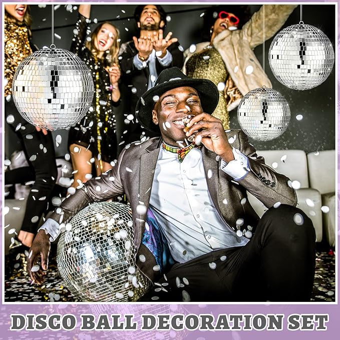 Libima 12 Pack Large Christmas Disco Ball Decoration Different Sizes Silver Mirror Hang Disco Ball Ornaments for Christmas Tree Birthday Wedding Holiday Party Favors Prom Props(8'', 6'', 4'', 3'')