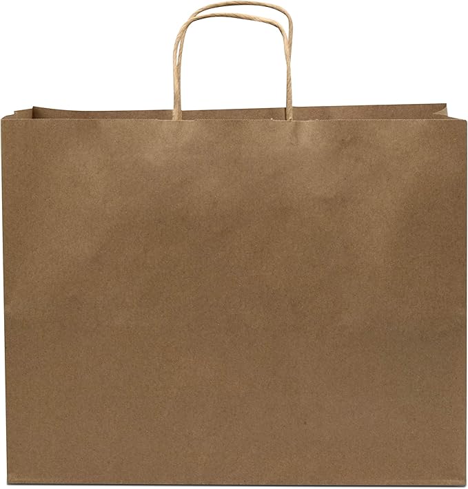 Prime Line Packaging Brown Paper Bags with Handles, Large Kraft Gift Bags for Small Business, Shopping, Retail Store, Boutique, Grocery, Bulk, 16x6x12, 25 Pack