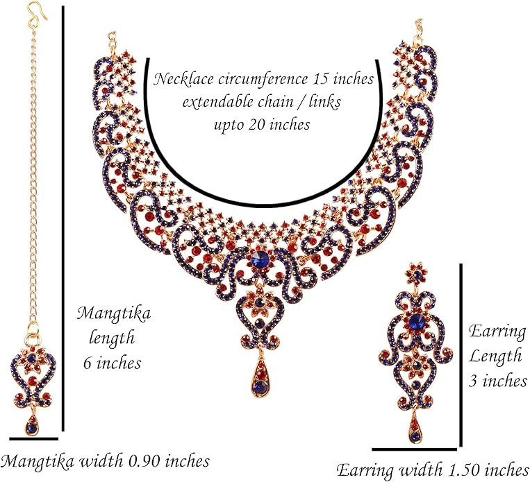 Touchstone Indian jewelry set for women bollywood gold jewellery wedding outfits necklace sets earrings bridal maang tikka fancy costume girls big desi accessories rhinestone in gold or silver tone