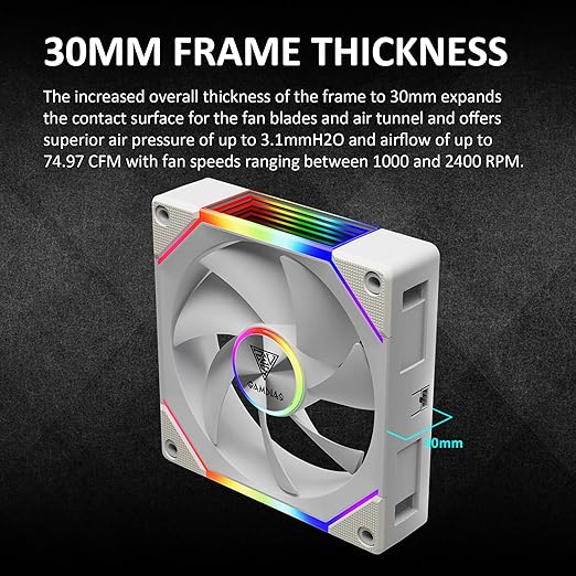 GAMDIAS AEOLUS P2-1203 120mm ARGB PWM Fan (3 Pack, no Hub), Include Reverse Fan Blade x3 & Controller, ARGB Sync, Easy Installation & Cabless Daisy-Chain Design, Silent Operation, Up to 2400RPM, White