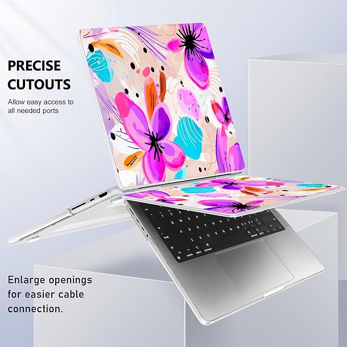 for MacBook Pro 16 inch Case 2021 2022 2023 2024 Release A3186 A3403 M4 A2991 M3 A2780 M2 A2485 M1 Pro/Max, Hard Shell Case with Screen Protector & Keyboard Cover, Trendy Floral