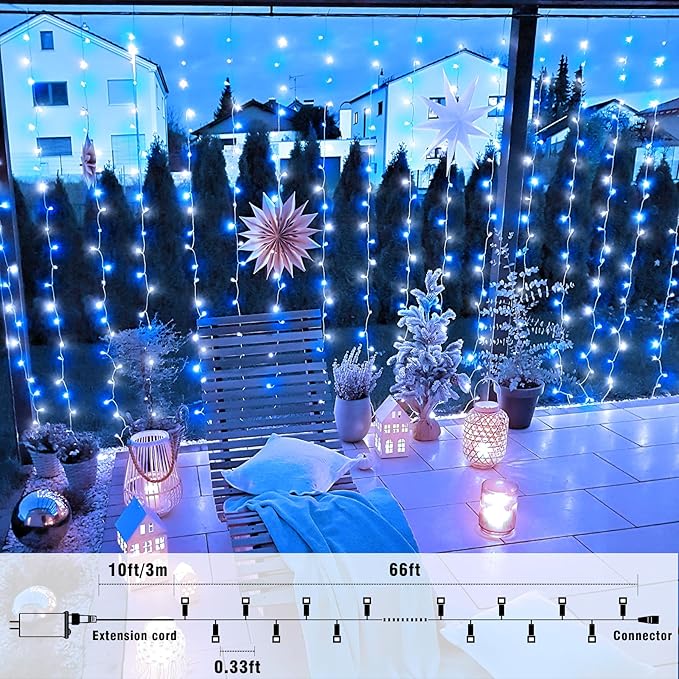66FT 200 LED Christmas Lights Outdoor, Plug in Christmas String Lights Waterproof with 8 Modes, Connectable Clear Wire Fairy Light for House Tree Xmas Party Decor, Blue White