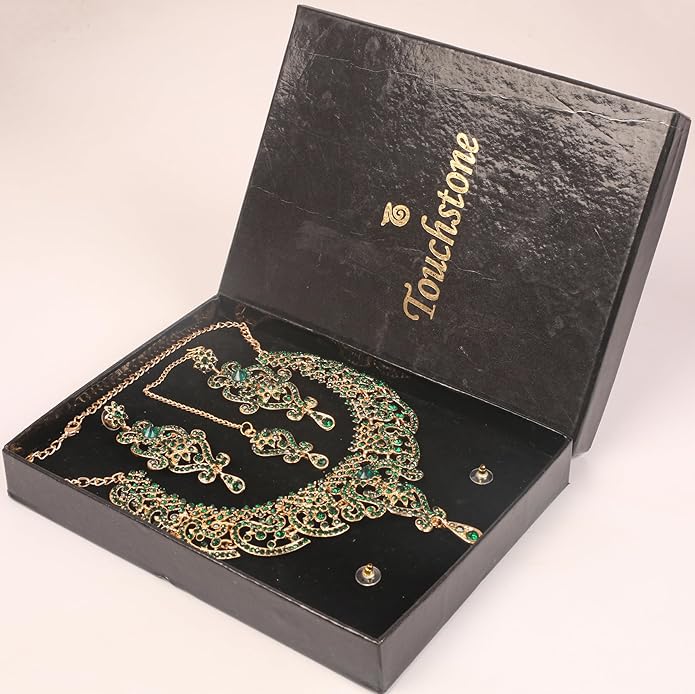Touchstone Indian jewelry set for women bollywood gold jewellery wedding outfits necklace sets earrings bridal maang tikka fancy costume girls big desi accessories rhinestone in gold or silver tone