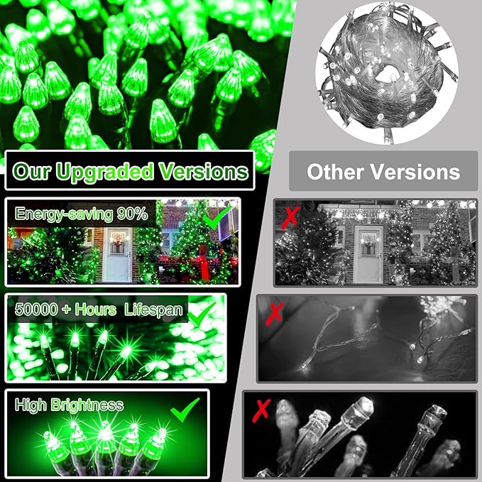 750 LED 256ft Outdoor Christmas Lights, Super Long String Lights 8 Modes Timer Memory, Outsite Waterproof Dark Green Wire Fairy Light Strings for Xmas Tree Wedding Holiday Party Decorations Green