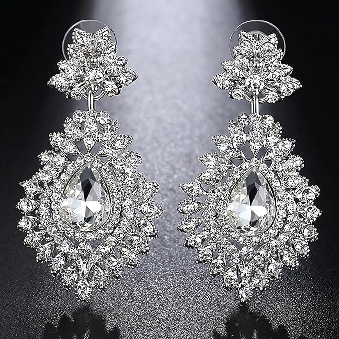 mecresh Flower Teardrop Bridal Wedding Dangle CZ Earrings in Silver/Gold Tone for Women Girl Bride Gift …