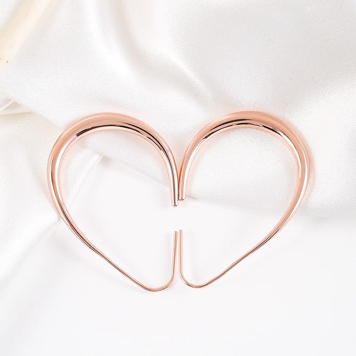 Lightweight Teardrop Hoop Earrings for Women - 14k Gold/White Gold Plated Large Oval Pull Through Hoop Earrings High Polished Statement Jewelry Gift for Women