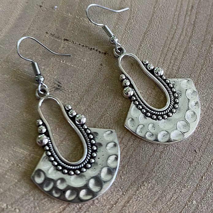 SPUNKYsoul Boho Dangle Earrings for Women – Lightweight Tribal Fan Paddle Design with Hieroglyphic Accents – Unique Handmade Gift Idea for Her