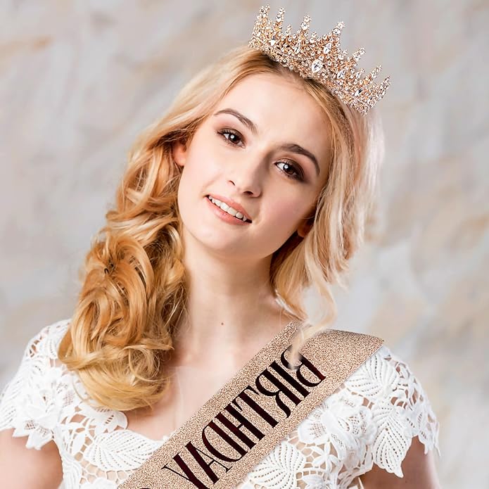 Gold Crown for Women Crystal Princess Tiaras Rhinestone Queen Headband Wedding Bridal Hair Accessories Birthday Prom Pageant Party Coming of Age Ceremony Photo Props