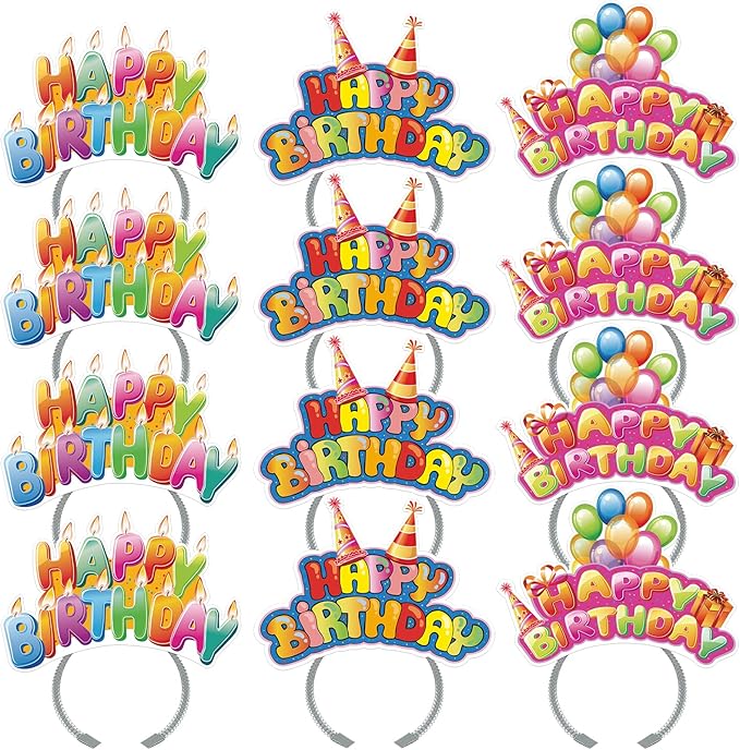 KKBES Happy Birthday Headbands, Paper Birthday Party Hats, 3 Patterns for Children and Adults Celebrating Birthdays