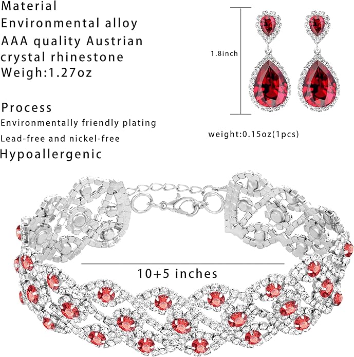 3/4 Pieces Women Jewelry Set Artificial Rhinestone Crystal Bride Statement Choker Necklace Tiara Crown Link Bangle Bracelet Teardrop Dangle Earrings Set